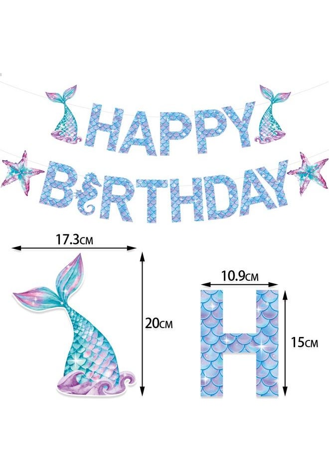 Mermaid Birthday Banner Party Decoration Supplies Set Undersea Cartoon Theme Cake Insert Plaque