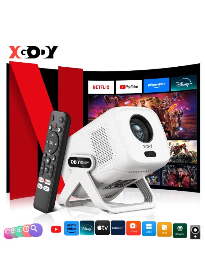 إكسجودي جهاز عرض XGODY الأصلي من نتفليكس، 700 ANSI، أندرويد 13، دقة أصلية 1080P FHD، تركيز تلقائي وتصحيح زوايا، تلفاز ذكي، سينما منزلية - Image 1