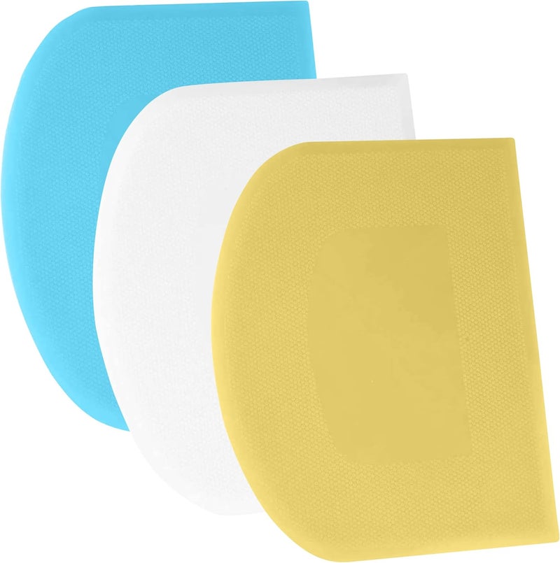 SURDOCA Dough Scraper Bench Scraper - 3P 9.5x6.1" Plastic Flexible Bowl Scraper, Sharp Edge & Angles Cake Scraper. Non-Slip Bakeware Decorating Tools Sculpting & Modeling Tools - Yellow+White+Blue - Image 1