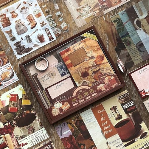 The AutoStory Theme Scrapbooking Album A6 Junk Journal Pack Café Decals Vintage Decorative Papers Washi Rolls Creative Writing Diary Supplies Gift for Teens Girls Art (Coffee Bazaar, Brown) - Image 5