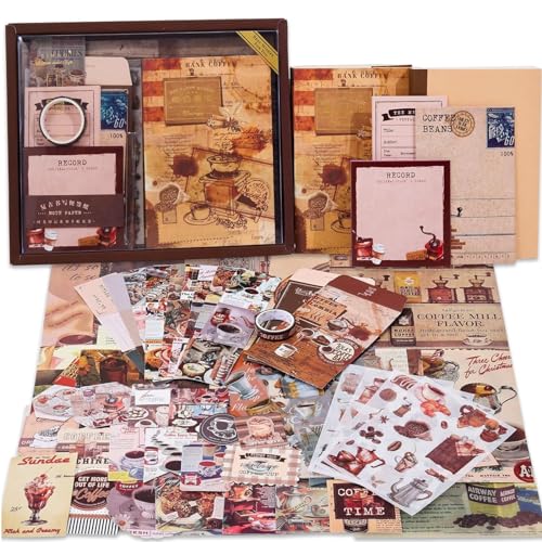 The AutoStory Theme Scrapbooking Album A6 Junk Journal Pack Café Decals Vintage Decorative Papers Washi Rolls Creative Writing Diary Supplies Gift for Teens Girls Art (Coffee Bazaar, Brown) - Image 1