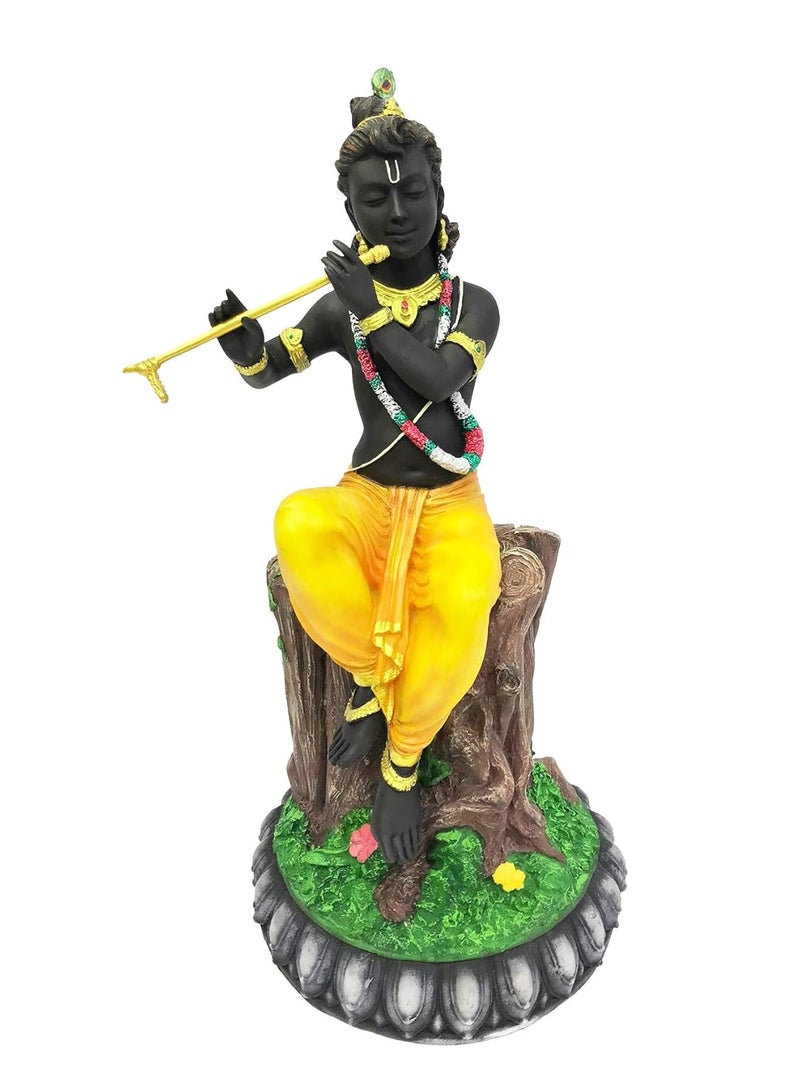 SrI Krishna CULTURE SrI Krishna CULTURE Polyresin and Marble Krishna Sitting On Tree Trunk Playing Flute Multicoloured 20 inches 
