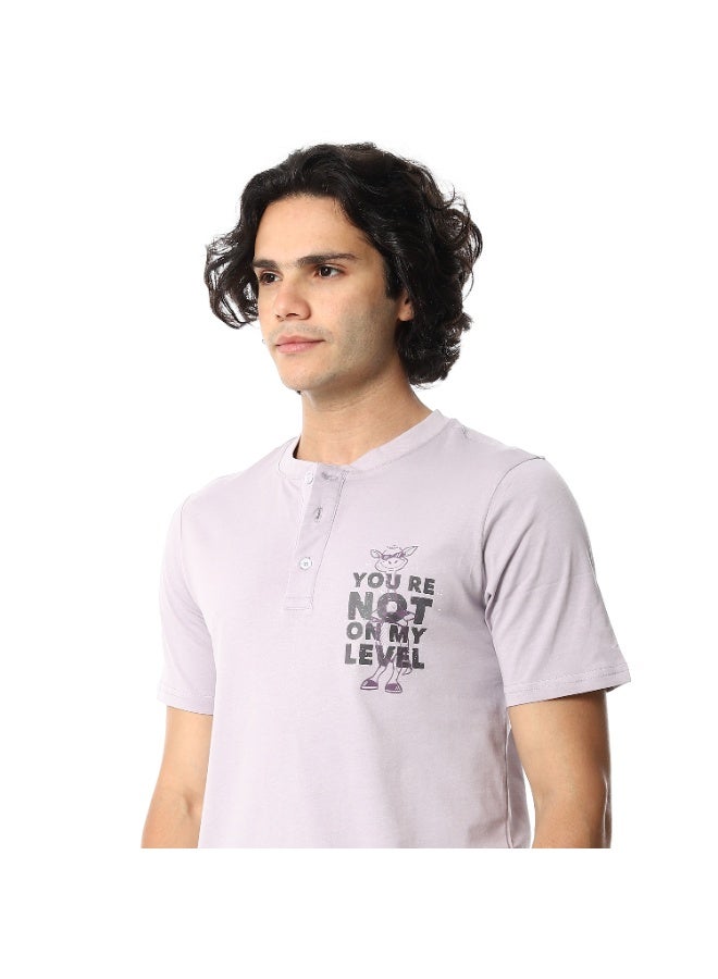 ريد قطن طقم بيجامة رجالي من القطن - تي شيرت هنلي لافندر مع بنطلون كاروه أسود وأبيض - Image 4