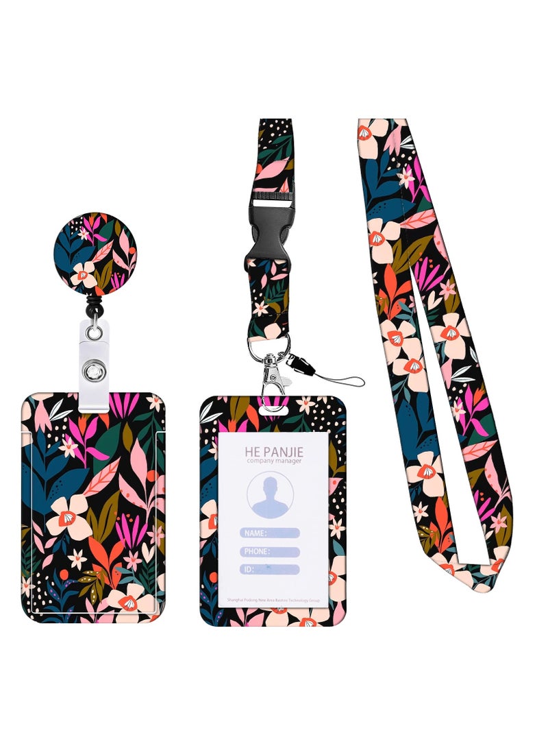 حامل شارات الهوية مع حبل، حامل شارات قابل للسحب مع حبل قابل للتعديل، للنساء والأطفال والمعلمين والممرضات والأطباء والطلاب (زهرة وردية) - Image 1