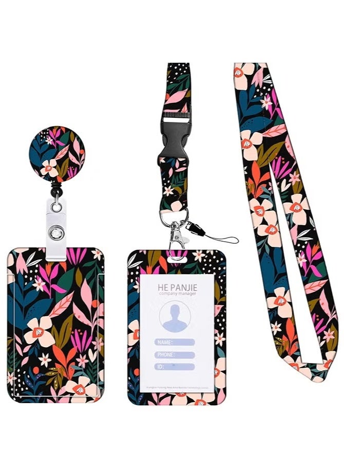 حامل شارات الهوية مع حبل، حامل شارات قابل للسحب مع حبل قابل للتعديل، للنساء والأطفال والمعلمين والممرضات والأطباء والطلاب (زهرة وردية) - Image 4