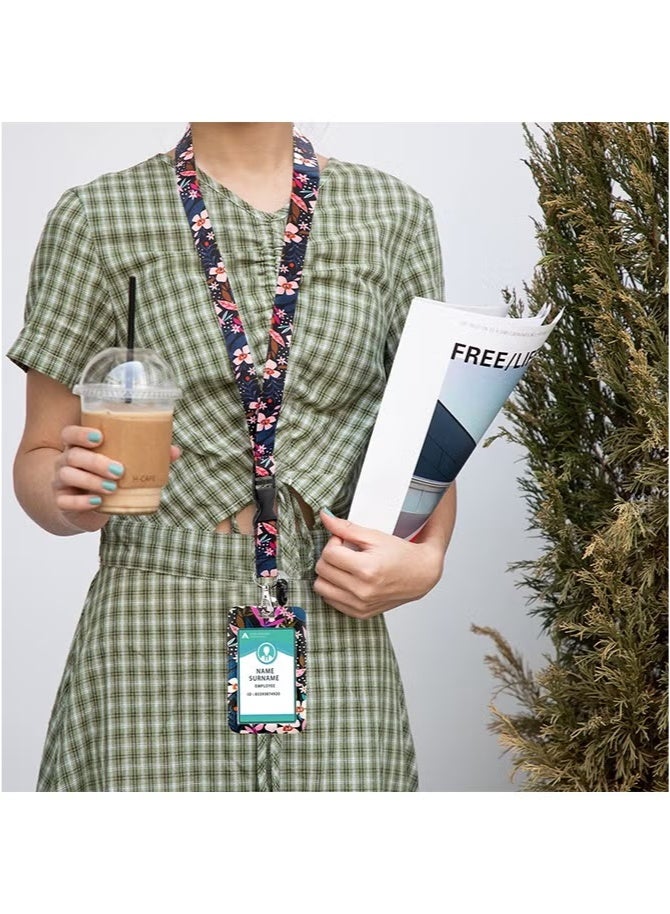 حامل شارات الهوية مع حبل، حامل شارات قابل للسحب مع حبل قابل للتعديل، للنساء والأطفال والمعلمين والممرضات والأطباء والطلاب (زهرة وردية) - Image 2