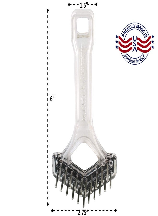 Untangler Mini-Rake V-Shaped with 1" Double-Row Rotating Teeth (Crystal with BlackTop) - Image 3