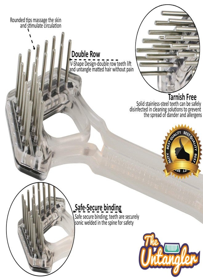 Untangler Mini-Rake V-Shaped with 1" Double-Row Rotating Teeth (Crystal with BlackTop) - Image 2