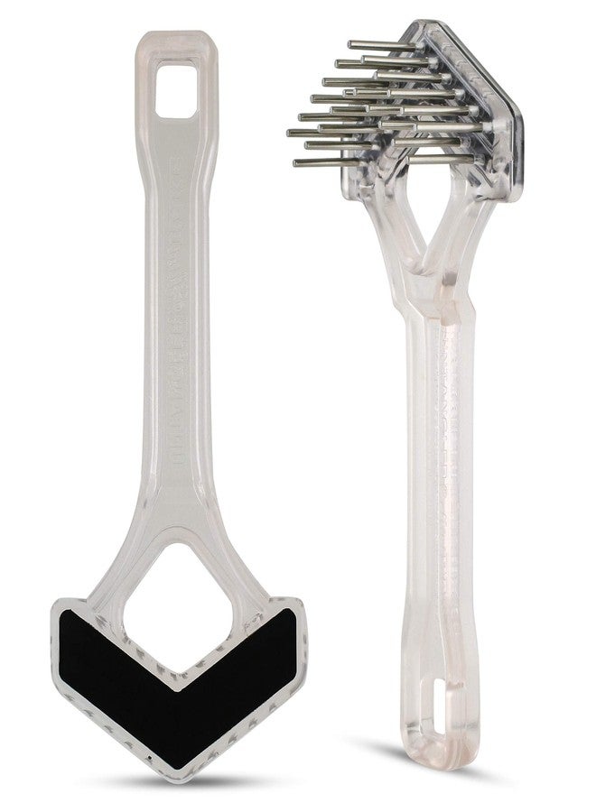 Untangler Mini-Rake V-Shaped with 1" Double-Row Rotating Teeth (Crystal with BlackTop) - Image 1