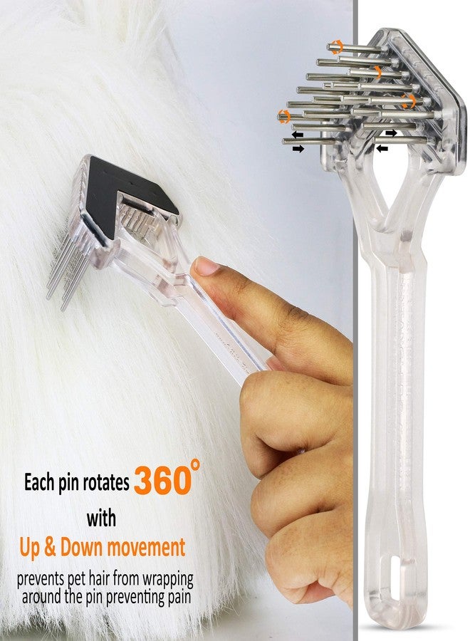 Untangler Mini-Rake V-Shaped with 1" Double-Row Rotating Teeth (Crystal with BlackTop) - Image 4