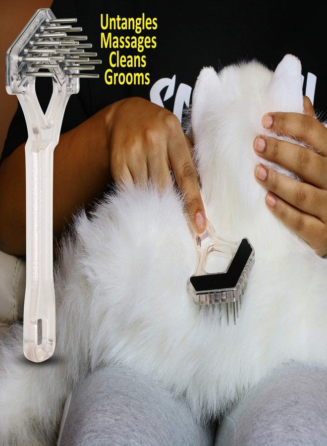 Untangler Mini-Rake V-Shaped with 1" Double-Row Rotating Teeth (Crystal with BlackTop) - Image 5