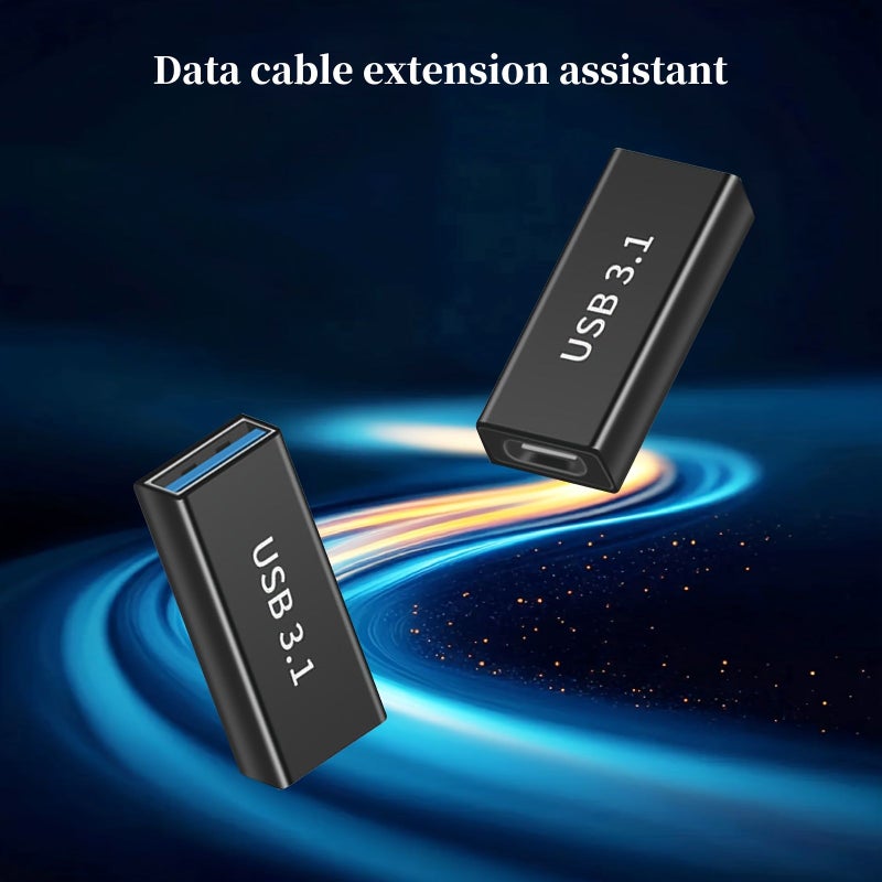 USB 3 1A Female To USB C Female Adapter 2 Pack Straight Through Charging Data Adapter - Image 1