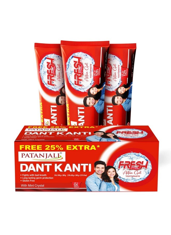 PATANJALI Dant Kanti Fresh Active Gel Toothpaste With Mint Crystal 300G, Makes Teeth Strong, Tightens Gums, Gives Cavity Free Smile  - Image 1