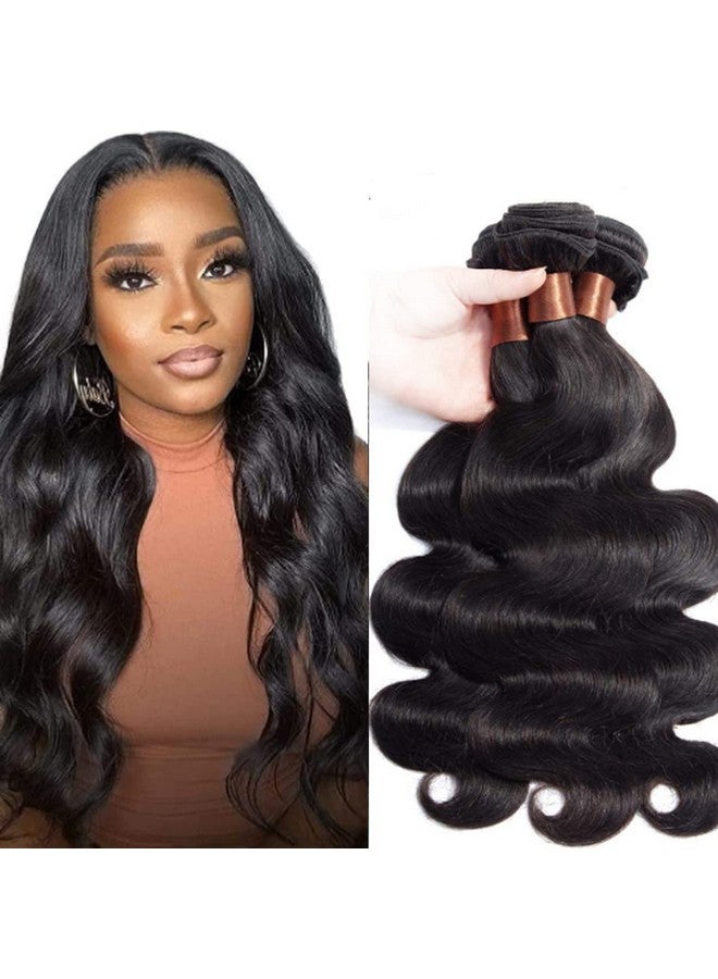 انجي كوين حزم شعر بشري مموج عذراء برازيلية، وصلات شعر بشري غير معالج بنسبة 100%، لون أسود طبيعي (14 16 18 حزم مموجة للجسم) - Image 1