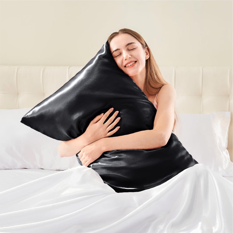 BEDELITE Satin Silk Body Pillow Pillowcase for Hair and Skin, Premium and Silky Black Long Body Pillow Case Cover 20x54 with Envelope Closure - Image 2