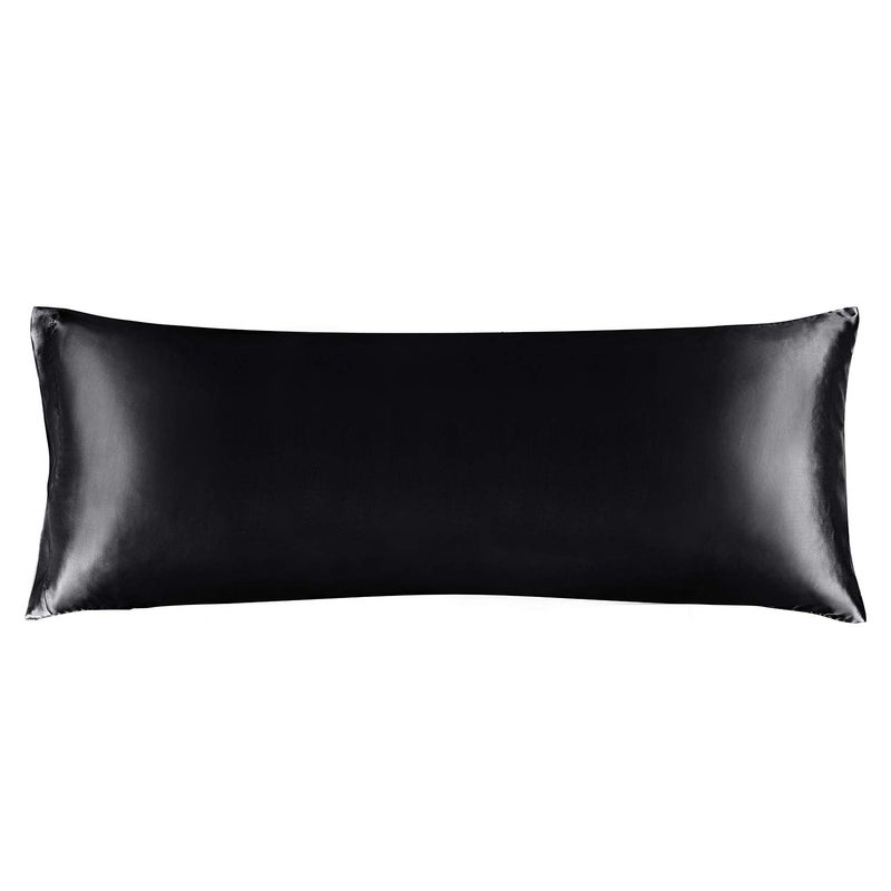 BEDELITE Satin Silk Body Pillow Pillowcase for Hair and Skin, Premium and Silky Black Long Body Pillow Case Cover 20x54 with Envelope Closure - Image 1