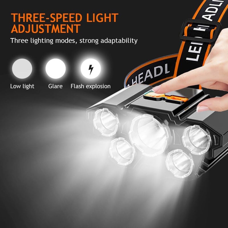 Care4 Headlamp with 5 LED Super Bright USB Rechargeable, 5 Light Headlamps Flashlight Torch (Black, 9.5 cm, Rechargeable) - Image 2