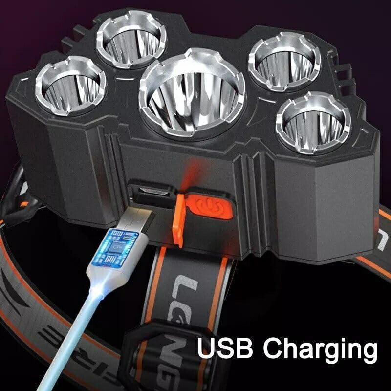 Care4 Headlamp with 5 LED Super Bright USB Rechargeable, 5 Light Headlamps Flashlight Torch (Black, 9.5 cm, Rechargeable) - Image 3