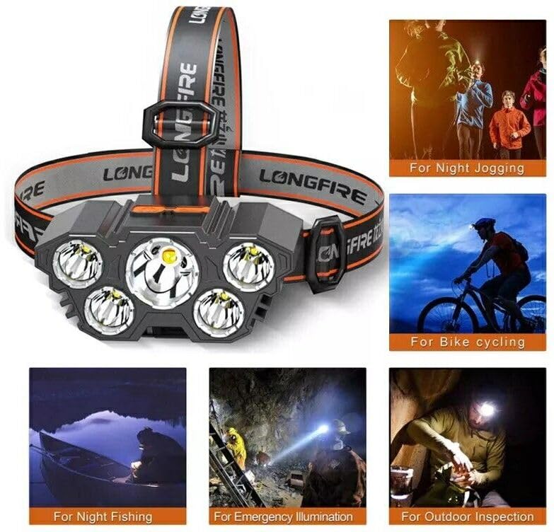 Care4 Headlamp with 5 LED Super Bright USB Rechargeable, 5 Light Headlamps Flashlight Torch (Black, 9.5 cm, Rechargeable) - Image 4