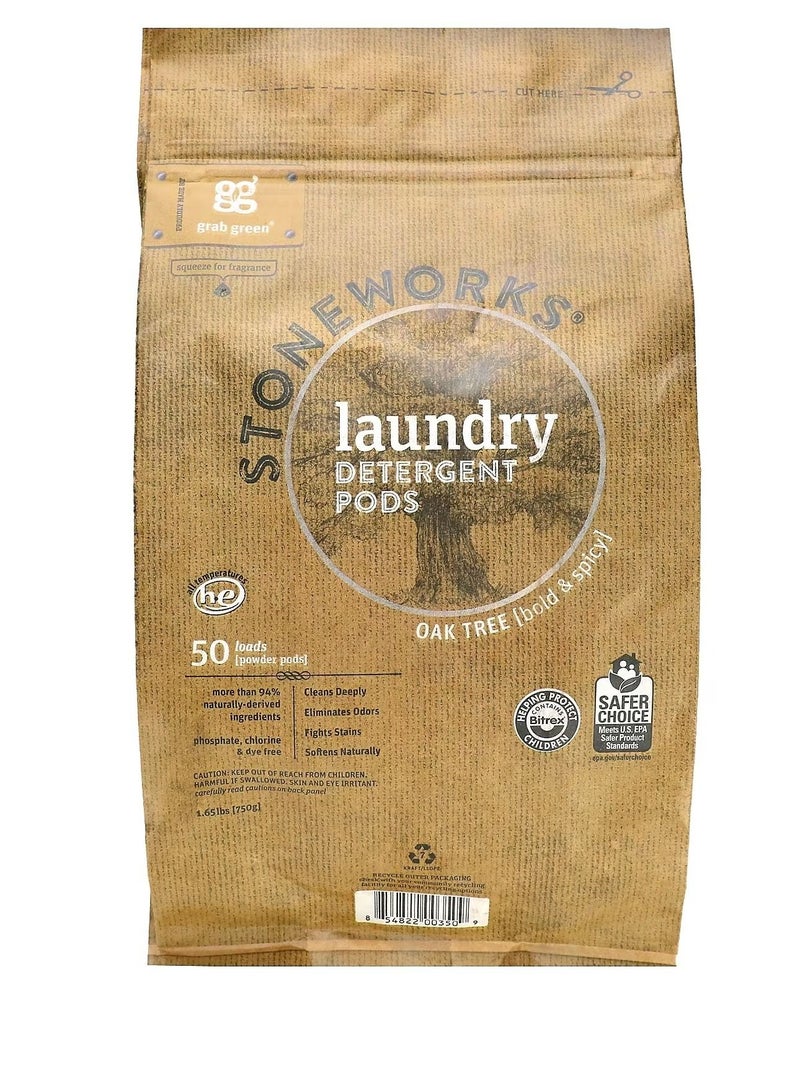 Grab Green Stoneworks Laundry Detergent Pods Oak Tree 50 Loads 1.65 lbs 750 g