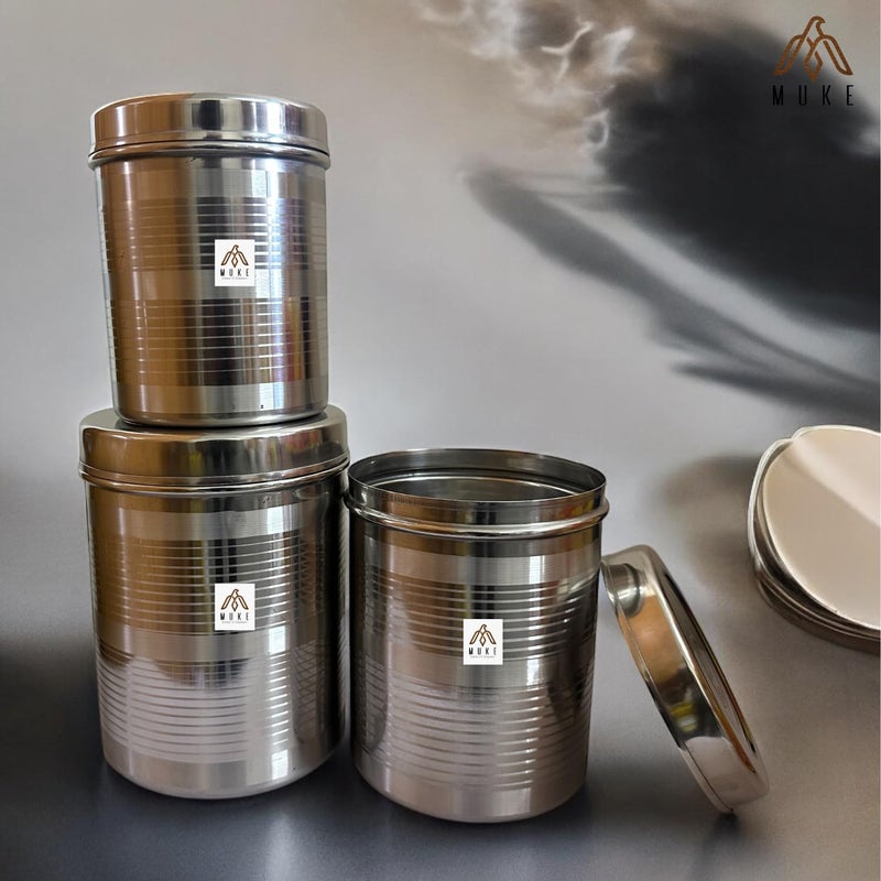 Muke Stainless Steel Vertical Storage Canisters Set of 3 Dabba for Kitchen Storage Container for Grains Sugar Rice 5 to 7kg - Image 5