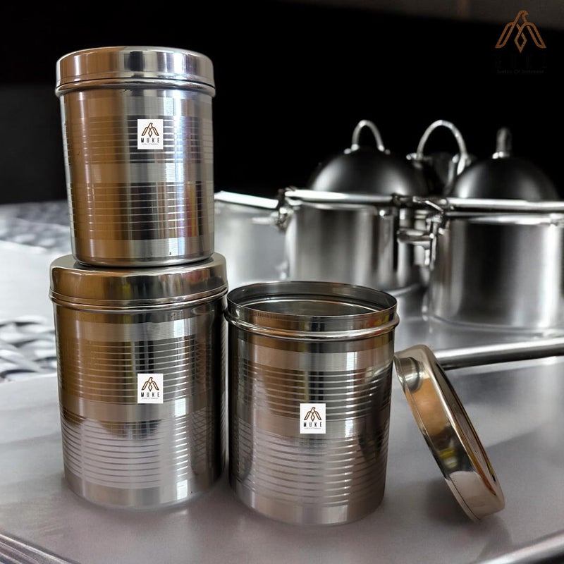 Muke Stainless Steel Vertical Storage Canisters Set of 3 Dabba for Kitchen Storage Container for Grains Sugar Rice 5 to 7kg - Image 3