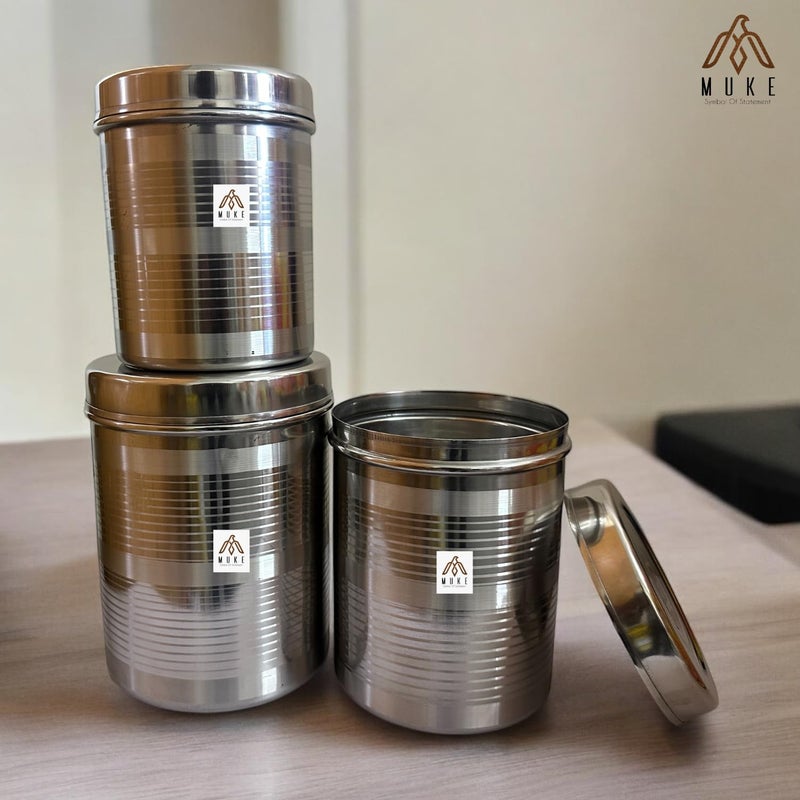 Muke Stainless Steel Vertical Storage Canisters Set of 3 Dabba for Kitchen Storage Container for Grains Sugar Rice 5 to 7kg - Image 1