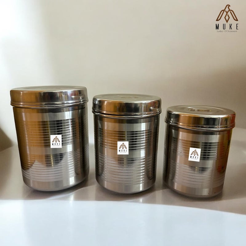 Muke Stainless Steel Vertical Storage Canisters Set of 3 Dabba for Kitchen Storage Container for Grains Sugar Rice 5 to 7kg - Image 4