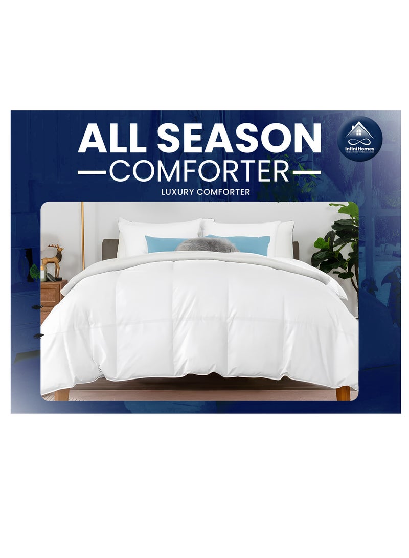 INFINI HOMES Infini Homes Microfiber Duvet King Size White Soft, Lightweight, and Luxurious Box Pattern Design 240x260 cm  - Image 1