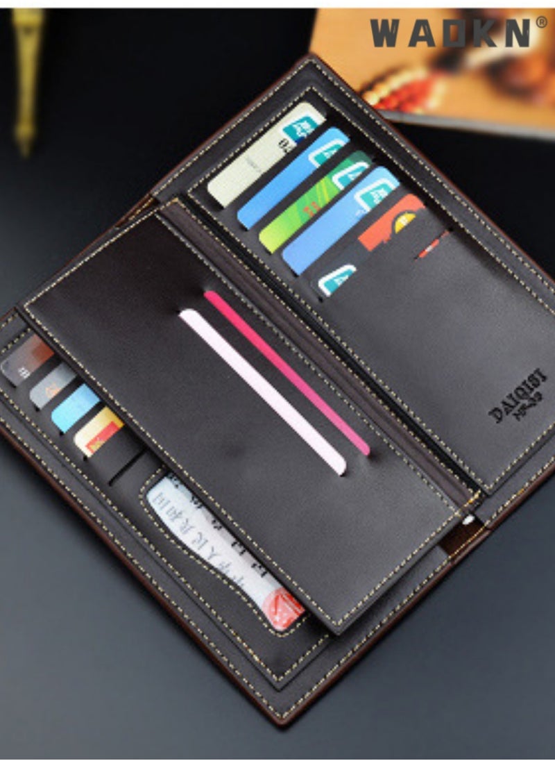 Generic Men's Long Wallet Fashionable and Simple Youth Multi Card Lychee Pattern Soft Leather Clip Business Suit Bag Long Pattern Business Leather Wallet Large Capacity Design Coffee Color  - Image 4