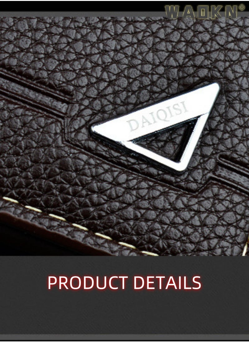 Generic Men's Long Wallet Fashionable and Simple Youth Multi Card Lychee Pattern Soft Leather Clip Business Suit Bag Long Pattern Business Leather Wallet Large Capacity Design Coffee Color  - Image 5