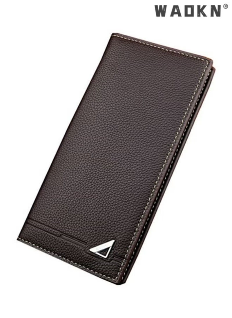 Generic Men's Long Wallet Fashionable and Simple Youth Multi Card Lychee Pattern Soft Leather Clip Business Suit Bag Long Pattern Business Leather Wallet Large Capacity Design Coffee Color  - Image 1