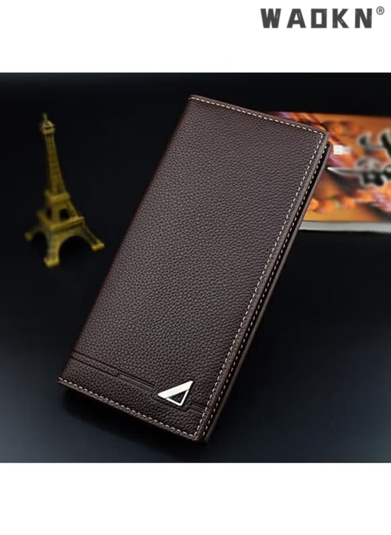 Generic Men's Long Wallet Fashionable and Simple Youth Multi Card Lychee Pattern Soft Leather Clip Business Suit Bag Long Pattern Business Leather Wallet Large Capacity Design Coffee Color  - Image 2
