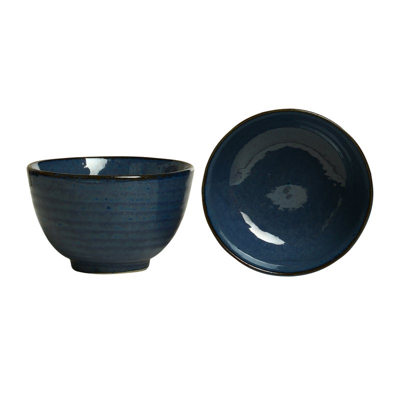 Caffeine Ceramic Handmade Blue Metallic Dessert Bowl (Set of 2, 150 ml) - Image 1