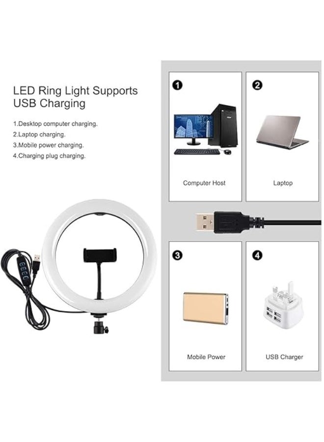 Adjustable LED Ring Light with Tripod & Phone Holder – Dimmable Selfie Light for Live Streaming, Photography, Makeup, YouTube & TikTok – Compatible with iPhone & Android, 10.2 Inch - Image 2