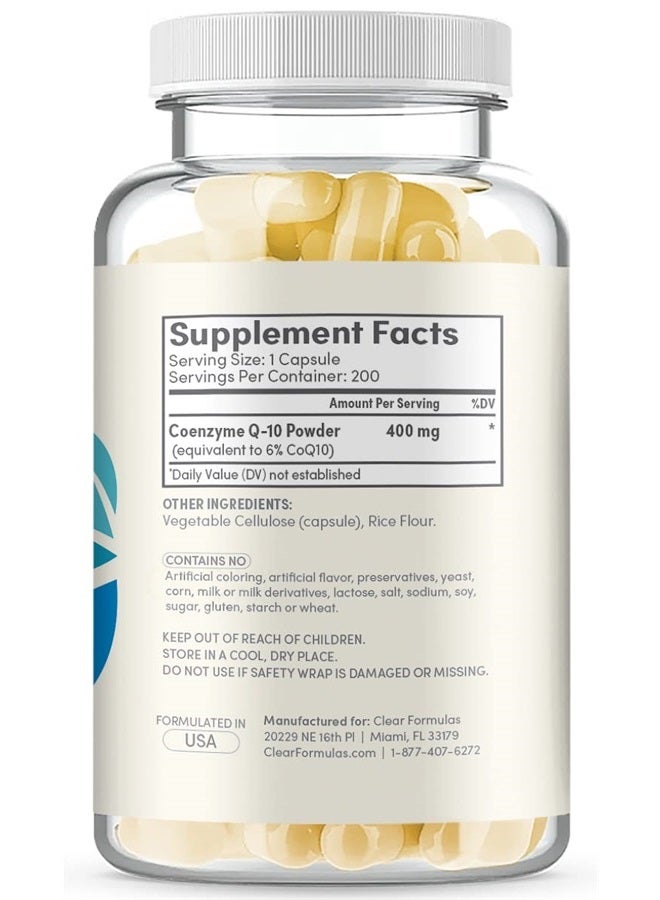ClearFormulas CoQ10 400mg 200 Capsules Quick Absorption Non-GMO - Image 3