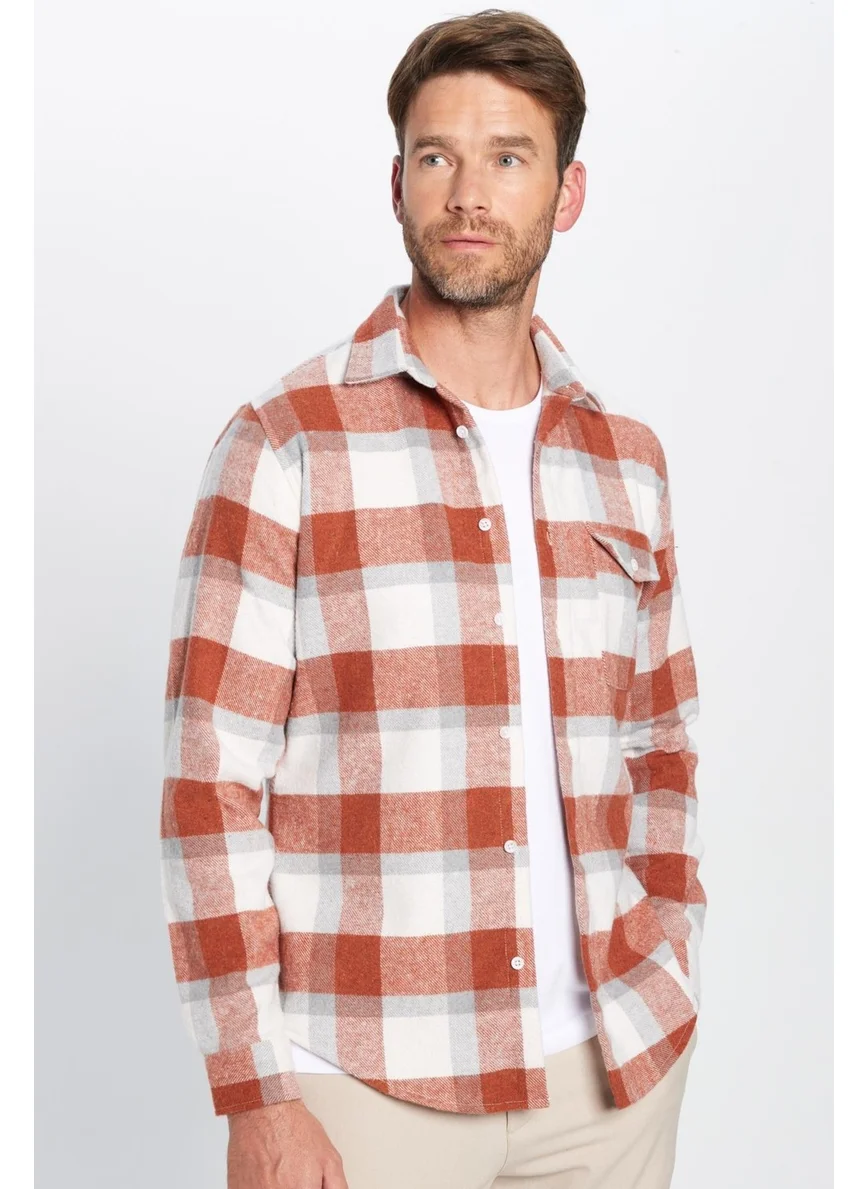 Tudors Men's Slim Fit Slim Fit Lumberjack Single Pocket Checkered Winter Shirt