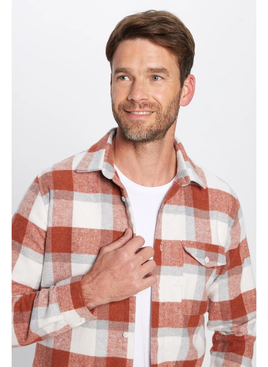 Tudors Men's Slim Fit Slim Fit Lumberjack Single Pocket Checkered Winter Shirt