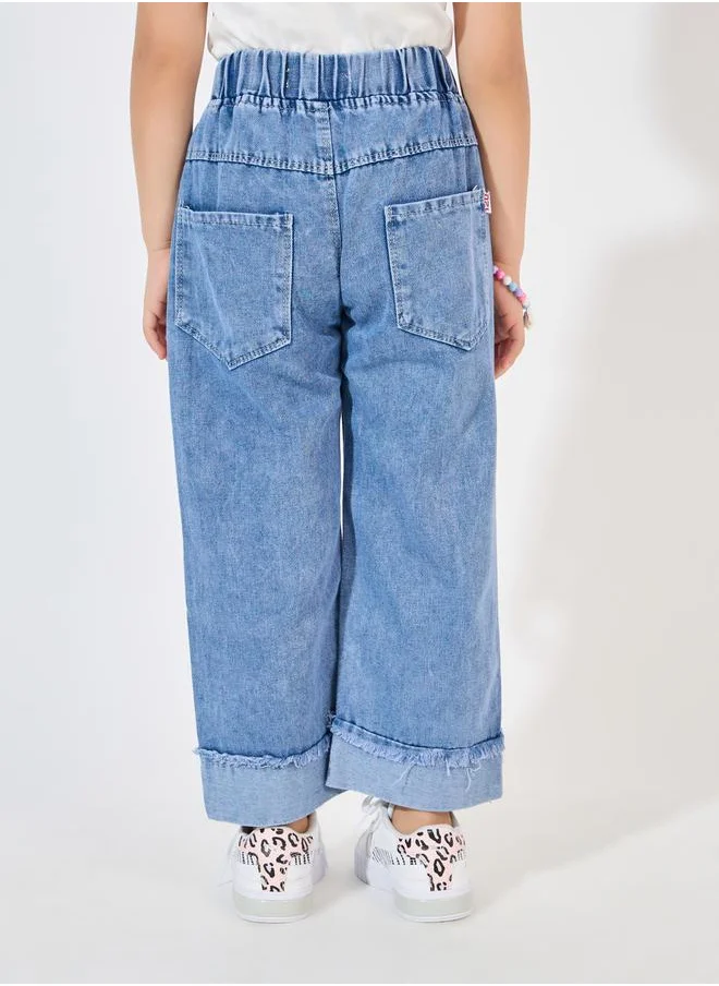 Styli Flower Applique Trim Wide Leg Jeans