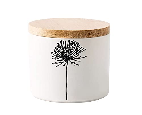 123Arts 123Arts Ceramic Sugar Bowl Relief Dandelion Candy Dish Storage Pot with Seal Wooden Lid  - Image 2