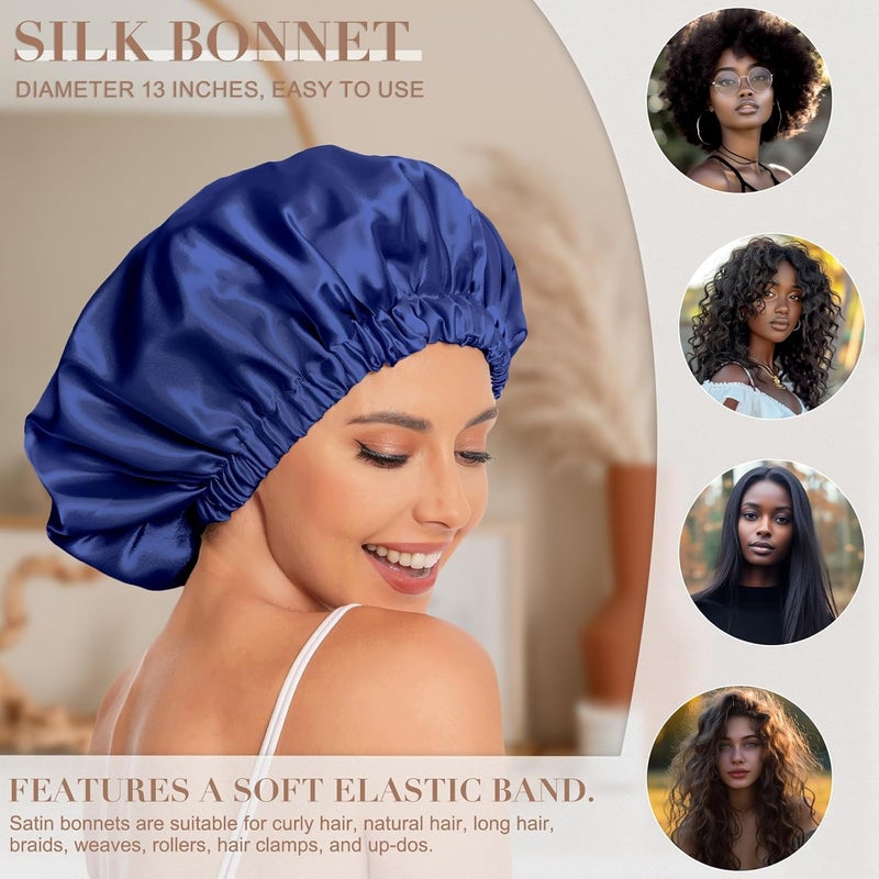 Edoneery Satin Bonnet Hair Cap for Sleeping - Slouchy Beanie Hat - Satin Sleep Cap for Women's Natural & Curly Hair (Navy) - Image 3