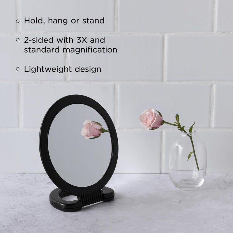 Diane Plastic Handheld Mirror – Magnifying 2-Sided Vanity Mirror with Folding Circle Handle and Stand for Hanging – Medium Size, 6”x 10” for Travel, Bathroom, Desk, Makeup, Beauty, Grooming, D1014 - Image 2