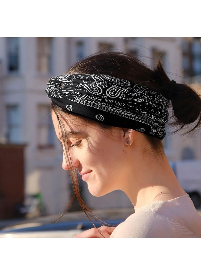 DRESHOW 4 Pack Boho Cotton Non-Slip Headbands For Women Girls Yoga Workout Running Knotted Turban Floral Elastic Head Wrap  - Image 3