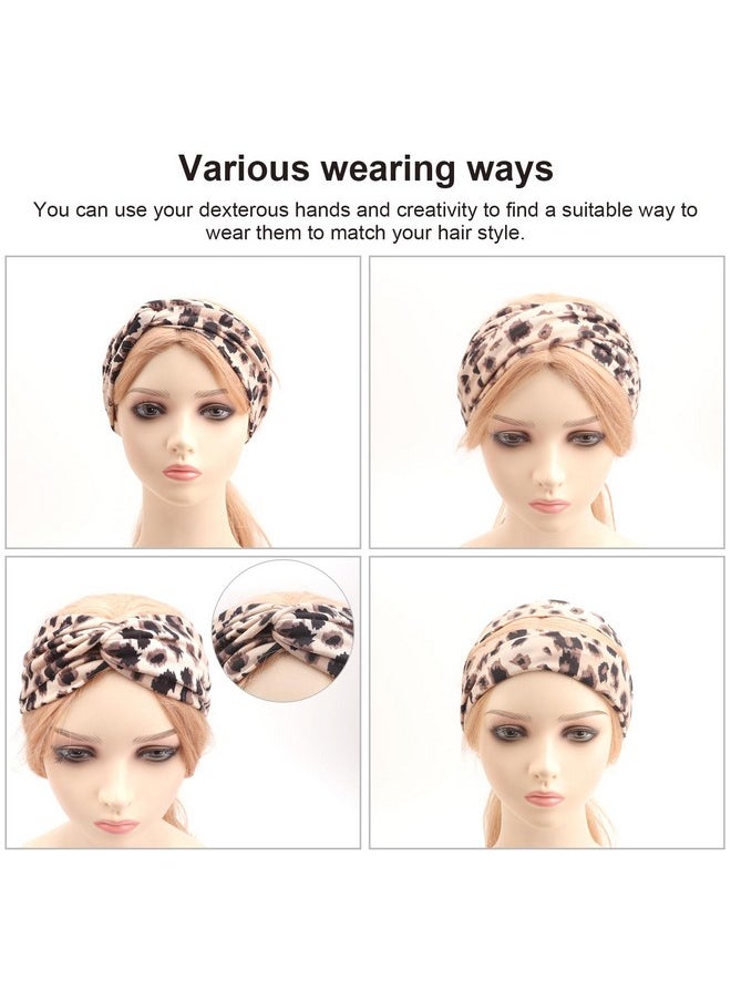 DRESHOW 4 Pack Boho Cotton Non-Slip Headbands For Women Girls Yoga Workout Running Knotted Turban Floral Elastic Head Wrap  - Image 5