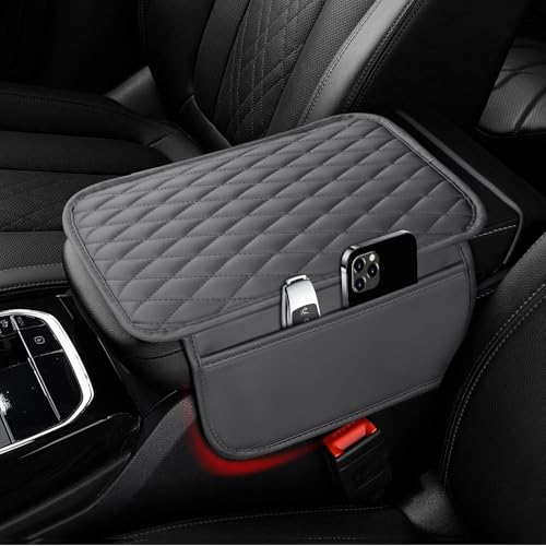 Ouzorp Car Center Console Cover Upgraded Microfiber Leather Car Arm Rest Cover with 2 Storage Bags Universal Armrest Cover for Car Storage Box Car Interior Accessories Protector for Most VehicleGray - Image 1
