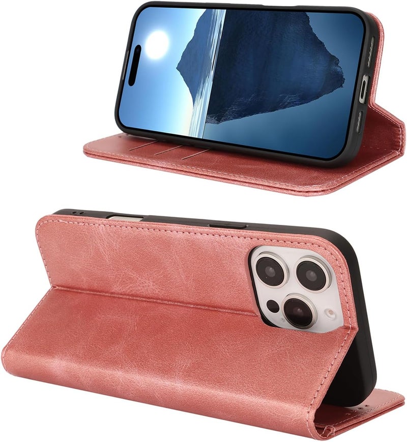 iCoverCase for iPhone 16 Pro Max Wallet Case with Card Holder, PU Leather Magnetic Kickstand Feature Shockproof Protective Flip Cover Case - Rose Gold - Image 3