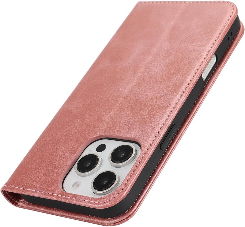 iCoverCase for iPhone 16 Pro Max Wallet Case with Card Holder, PU Leather Magnetic Kickstand Feature Shockproof Protective Flip Cover Case - Rose Gold - Image 4