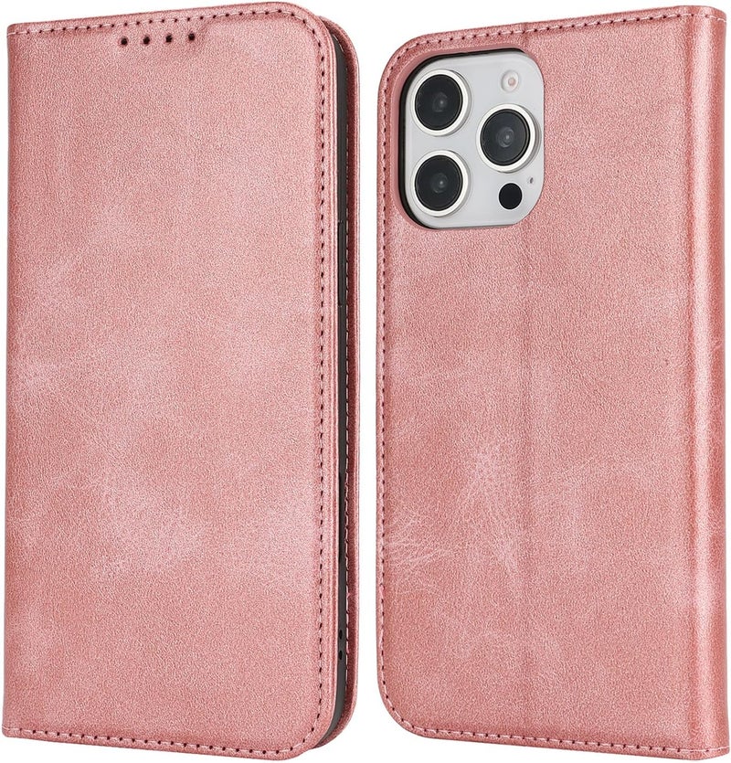 iCoverCase for iPhone 16 Pro Max Wallet Case with Card Holder, PU Leather Magnetic Kickstand Feature Shockproof Protective Flip Cover Case - Rose Gold - Image 1