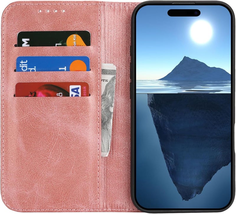 iCoverCase for iPhone 16 Pro Max Wallet Case with Card Holder, PU Leather Magnetic Kickstand Feature Shockproof Protective Flip Cover Case - Rose Gold - Image 2