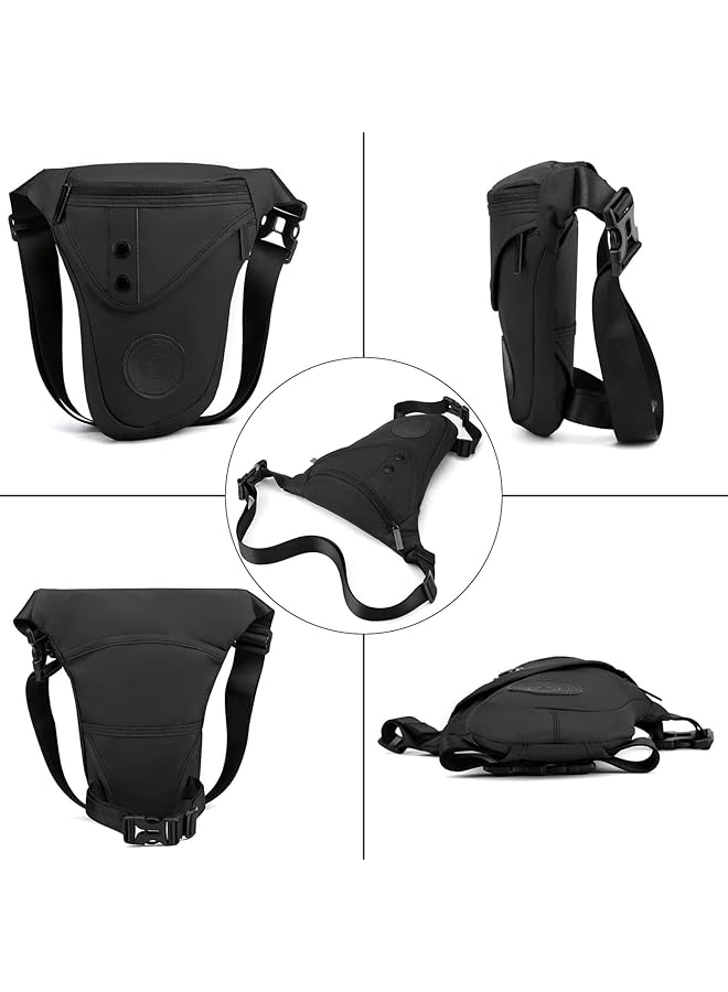X spring Drop Leg Bag for Men Multifunctional Thigh Pack Large Capacity Thigh Bag Adjustable Crossbody Waist Pack for Hiking Cycling Motorcycle Riding Outdoor Adventure Black - Image 3